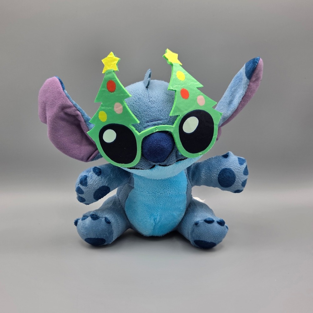 Disney Lilo and Stitch Christmas Plush Blue Alien with Holiday Tree Glasses